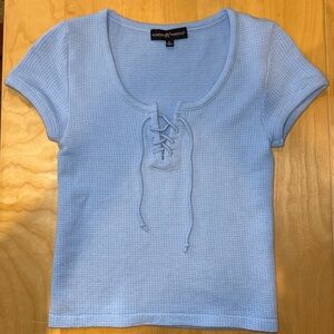 Almost Famous Light Blue Lace-Up Tee